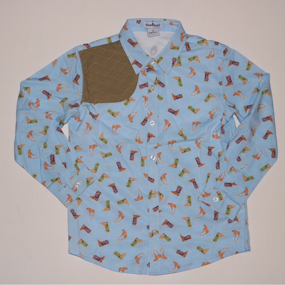 Blue Quail Long Sleeve Shirt with Boot Print